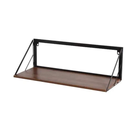 Honey Can Do Walnut Large Modern Farmhouse Floating Shelf with Metal Bracket {4}