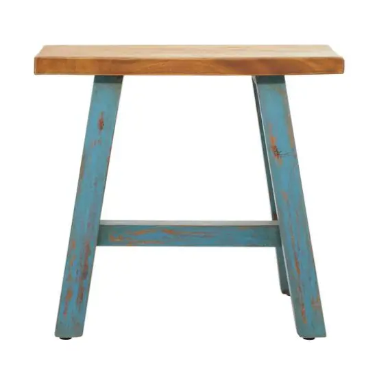 18" Blue Mahogany Farmhouse Stool {3}