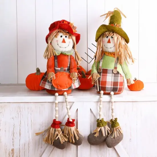 Glitzhome&reg; Fall Fabric Scarecrow Shelf Sitters Set {3}