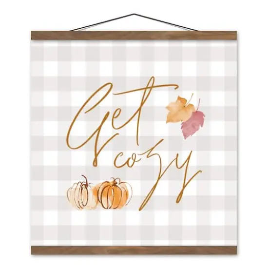 Get Cozy Check Teak Hanging Canvas {1}