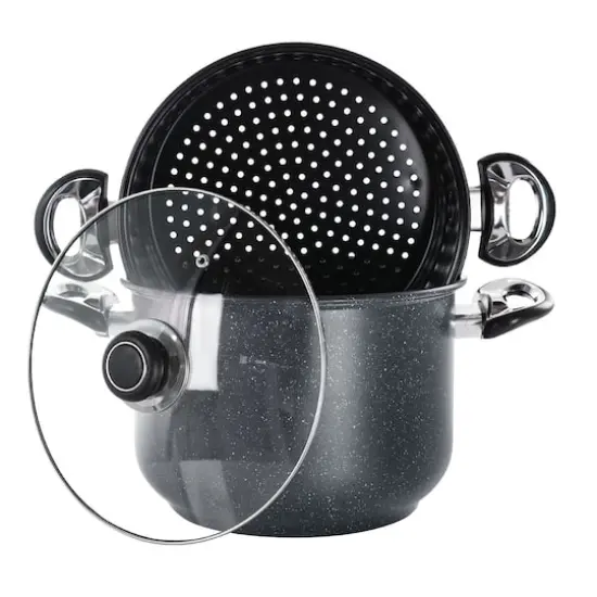 Gibson Home&reg; Leighton 3-Piece 8.5qt. Black Nonstick Steel Pasta Pot with Steamer {1}