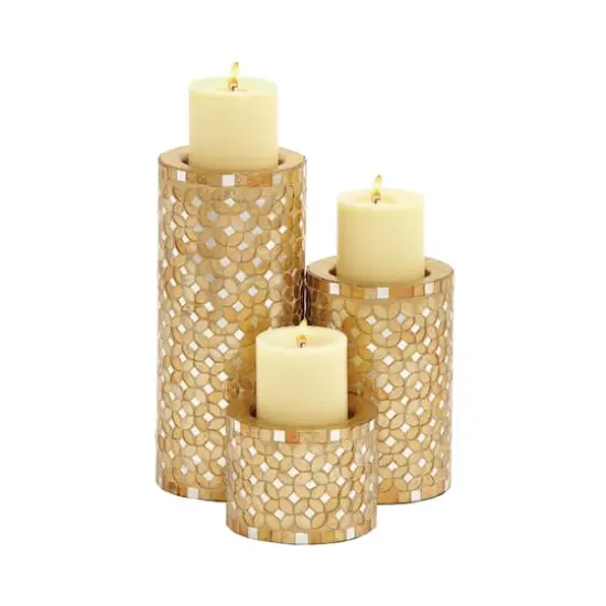 Gold Metal Glam Candle Holder Set {1}