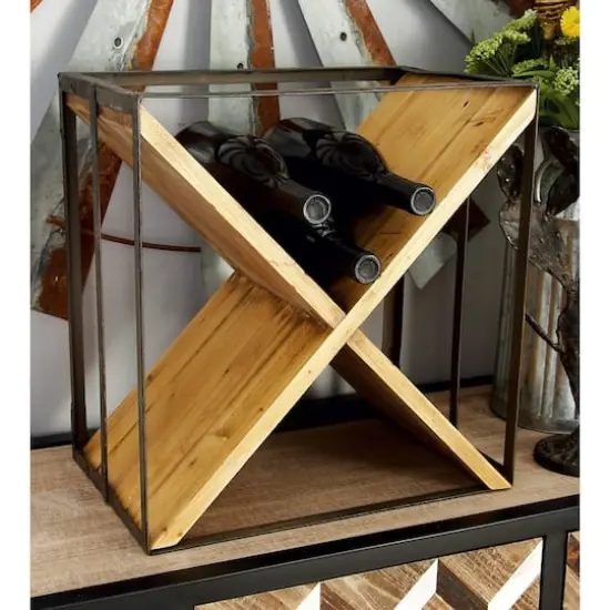 16" Wood & Metal Contemporary Wine Holder Rack {4}
