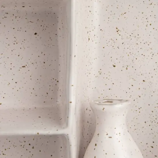 Hello Honey&reg; 8.5" Cream Stoneware Footed Shelf with 4 Compartments & Attached Vase with Reactive Glaze {9}