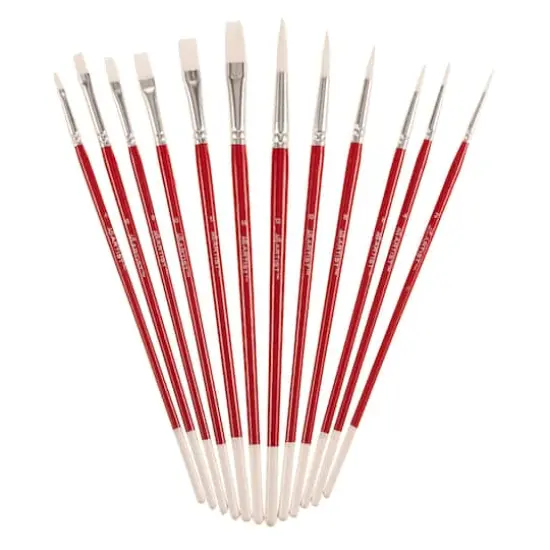 Hello, Artist! Long Handle White Taklon Flats & Rounds 12 Piece Brush Set {20}