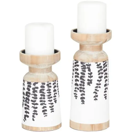 Brown Wood Drooping Vine Pillar Leaf Candle Holder Set {1}