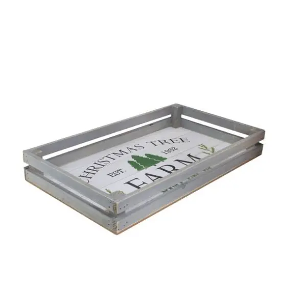 Gray & White Farm Fresh Christmas Trees Wooden Tray Hanging Sign Set {6}