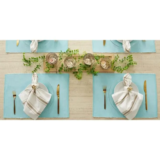 DII&reg; 2-Tone Ribbed Placemats, 6ct. Aqua and white {11}