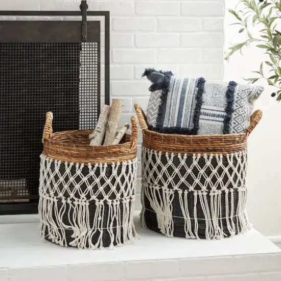 Black Banana Leaf Bohemian Storage Basket Set {8}