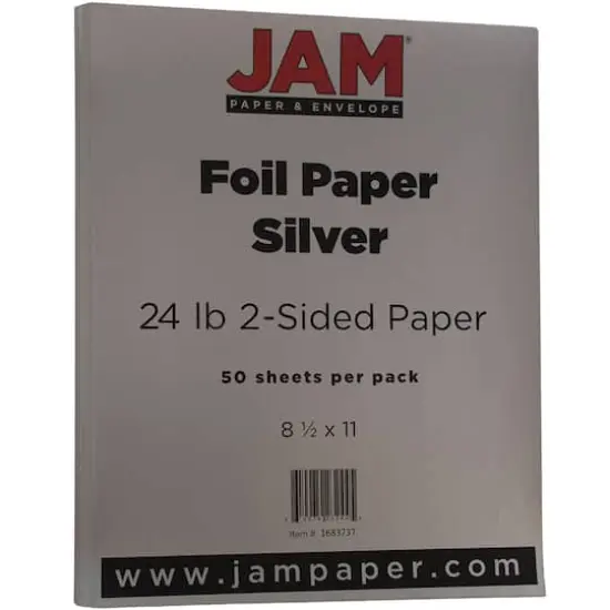 JAM Paper 2-Sided Foil 8.5" x 11" 24lb. Paper, 50 Sheets Silver {4}