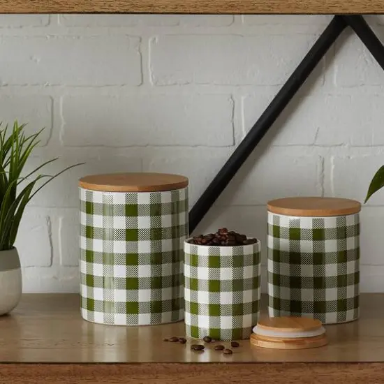 DII&reg; Buffalo Check Ceramic Canister Set Green and White {9}