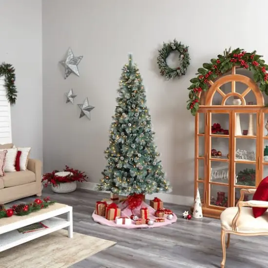 8ft. Pre-Lit Frosted British Columbia Mountain Pine Artificial Christmas Tree, Clear Lights {10}