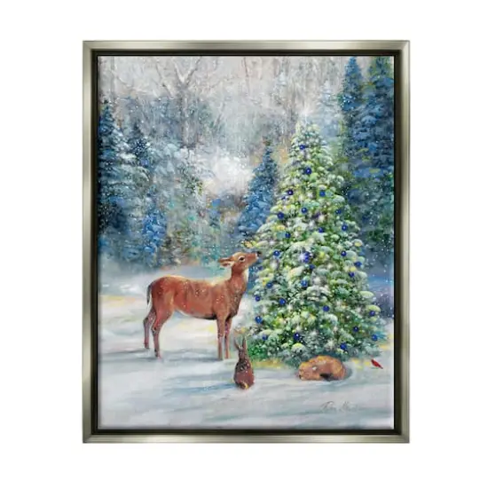 Stupell Industries Winter Woodland Animals Tree Framed Floater Canvas Wall Art Multi {1}