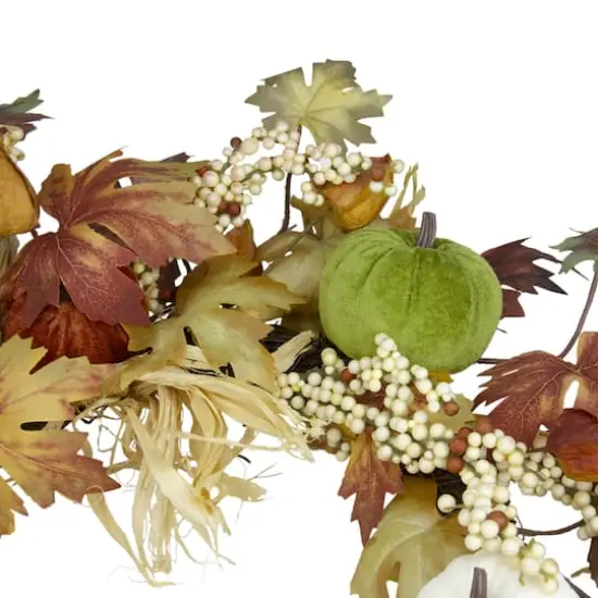 24" Green Pumpkins & Straw Fall Harvest Wreath {4}