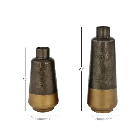 Set of 2 Dark Grey Metal Rustic Vase, 20", 15" {6}
