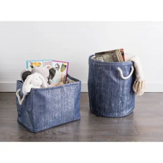 DII&reg; 17" Woven Paper Lurex Storage Bin Blue and Silver {7}
