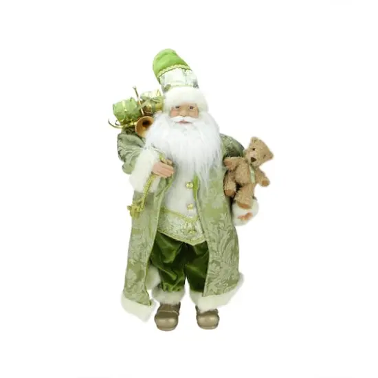 24" St. Patrick's Irish Standing Santa Claus Christmas Figure with Teddy Bear and Gift Bag {1}
