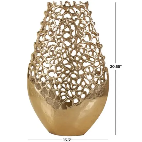 20.75" Gold Aluminum Rounded Vase with Freeform Open Lattice Work {7}
