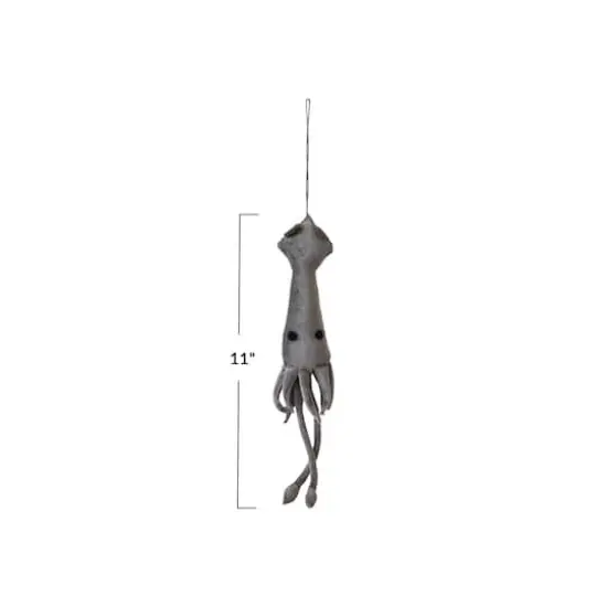 Hello Honey&reg; 11" Gray Handmade Cotton Velvet Squid Ornament {4}