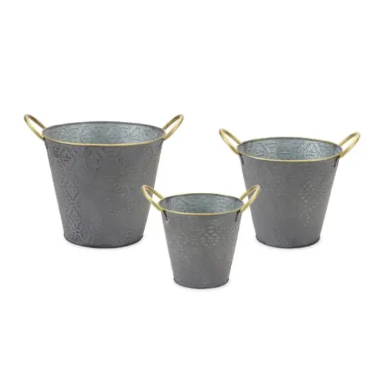 Metal Aztec Pail Planter Set {1}