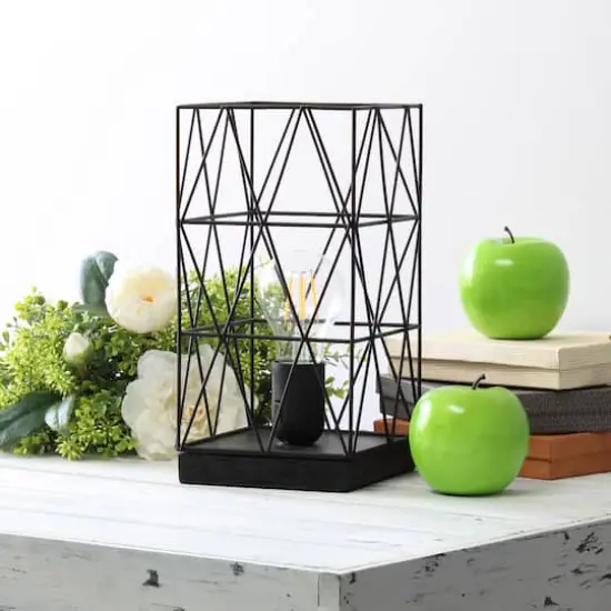 Simple Designs 10" Geometric Square Metal Table Lamp Black {5}