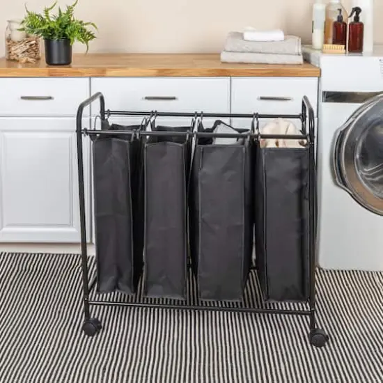 Household Essentials 4-Bag Rolling Laundry Sorter Cart Black {3}