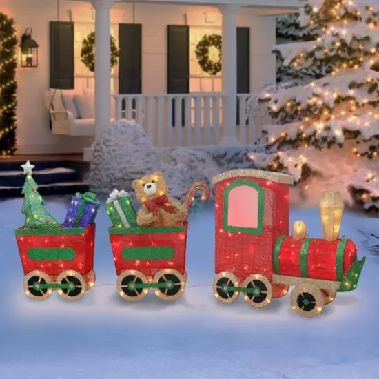 6ft Lighted Outdoor Wire Frame Train with Presents {3}