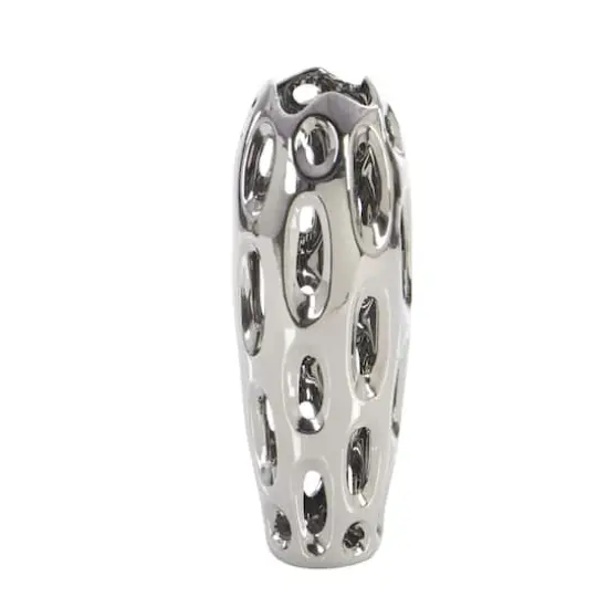 Silver Ceramic Contemporary Vase, 16" x 6" x 6" {3}