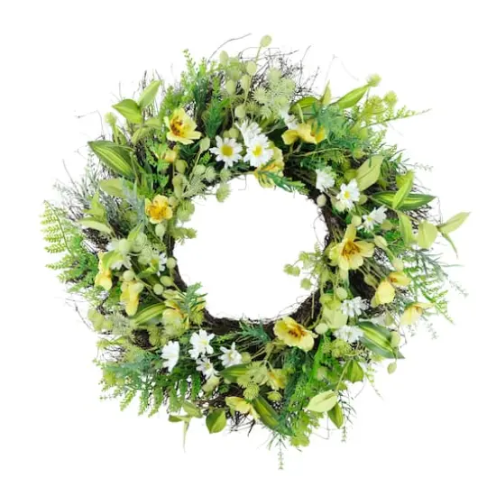 24" Yellow & White Spring Daisy & Dogwood Floral Wreath {1}
