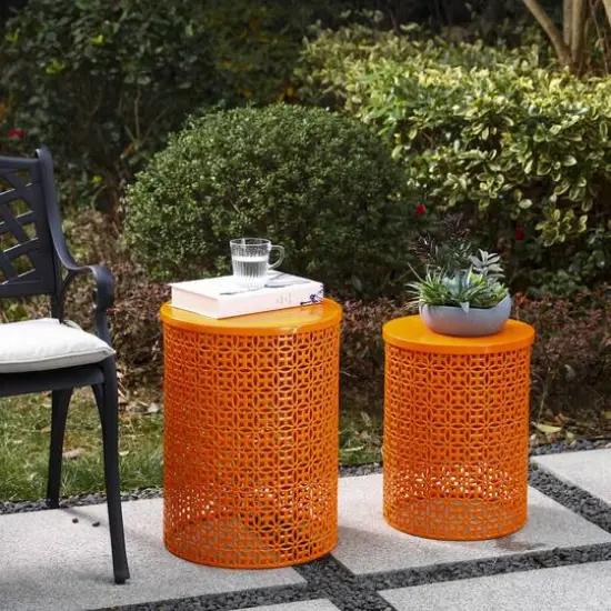 Glitzhome&reg; Multi-Functional Metal Accent Table Set Orange {5}