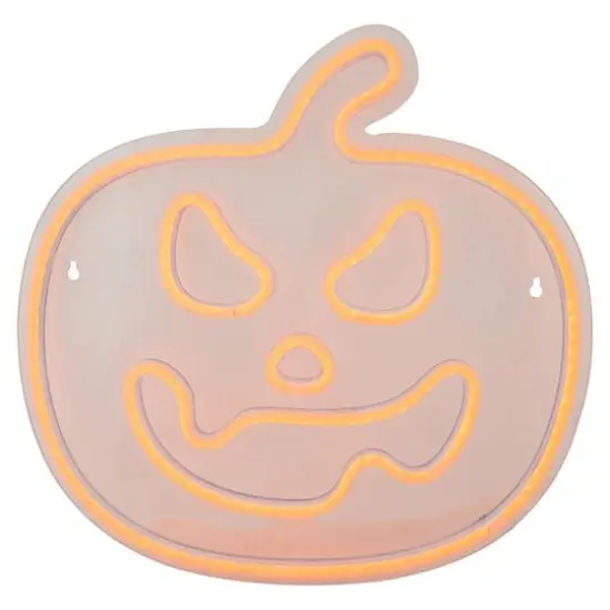 15" Orange LED Neon Style Jack-O-Lantern Halloween Window Silhouette {4}