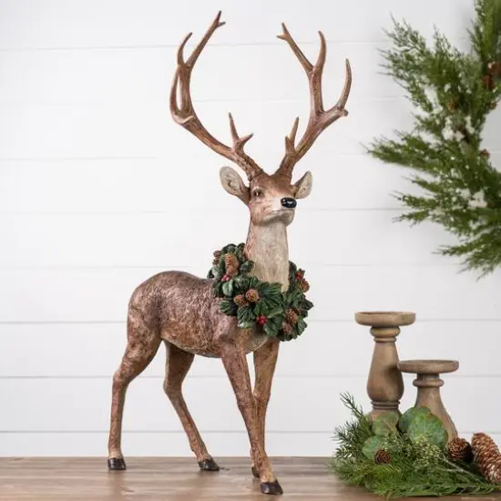 Deer with Wreath Figurine Set, 28" & 28.5" {6}