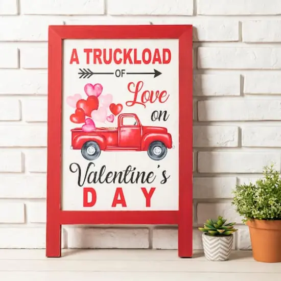 Glitzhome&reg; 24" Wooden Valentine's Truck Standing Porch Sign {3}