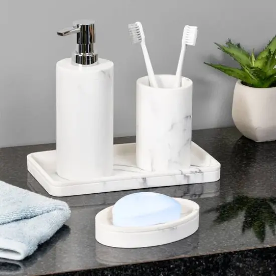 Honey Can Do Off-White Marble Bath Accessory Set {3}