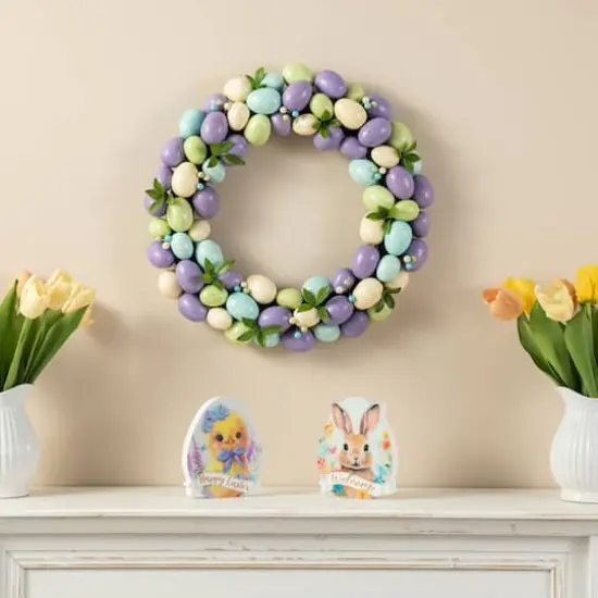 Glitzhome&reg; 18" Easter Purple Hue Eggs Wreath {5}