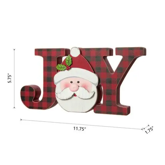 Glitzhome&reg; 11.75'' JOY Wooden Christmas Plaid Table D&eacute;cor {8}