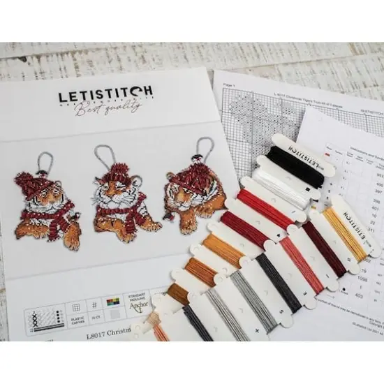 Letistitch Christmas Tigers Toys Set Plastic Canvas Counted Cross Stitch Kit {10}