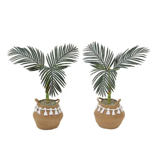 3ft. Artificial Golden Cane Palm Tree with Handmade Jute & Cotton Basket with Tassels {1}