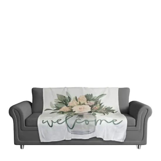 Welcome Jar of Flowers Fleece Blanket {4}
