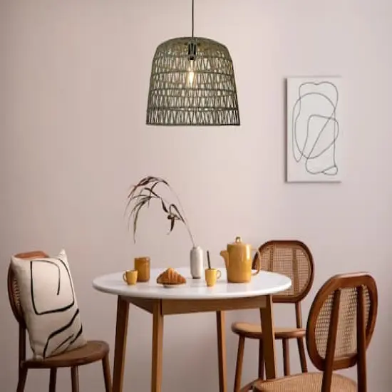 Hello Honey&reg; 19.5" Boho Open Weave Metal and Paper Rope Ceiling Light Olive Green {5}