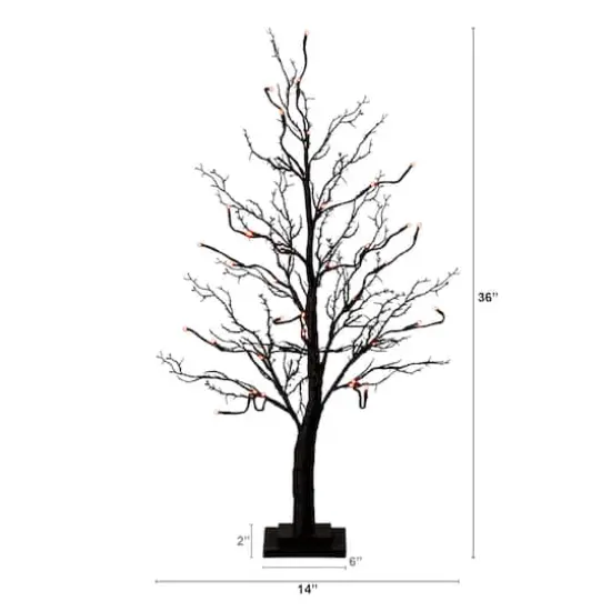 3ft. Pre-Lit Halloween Deluxe Black Twig Artificial Tree with 36 Orange & Purple LED Lights {3}