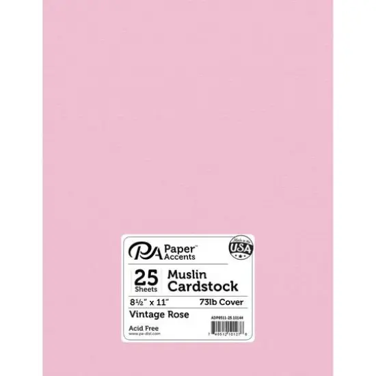 PA Paper&trade; Accents Muslin 8.5" x 11" 73lb. Cardstock, 25 Sheets Vintage Rose {1}
