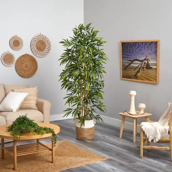 6ft. Artificial Bamboo Tree with Handmade Jute & Cotton Basket {5}
