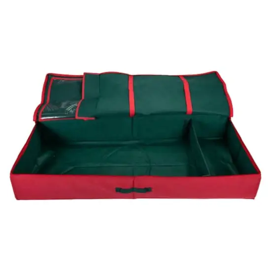 24" Red And Green Christmas Decoration Storage Bag With Clear Lid {5}