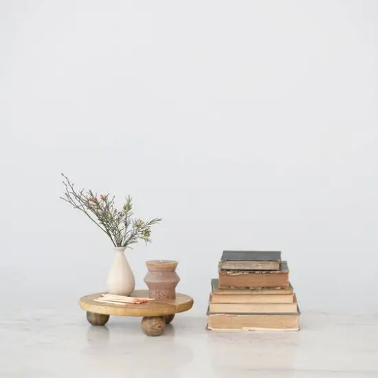 Hello Honey&reg; 10" Round Hand-Carved Mango Wood Cake Pedestal {5}