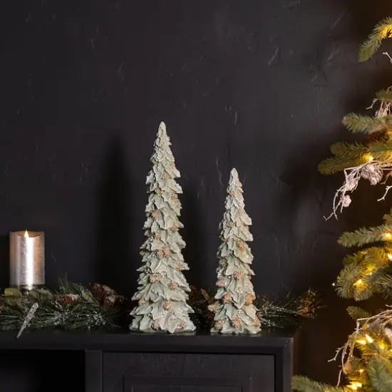 Glittered Holly Pinecone Tree Set {3}