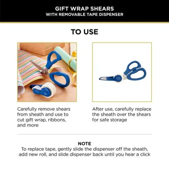 Sabatier 2-in-1 All-Purpose Gift Wrap Scissors with Removable Tape Dispenser Blade Cover Blue {6}