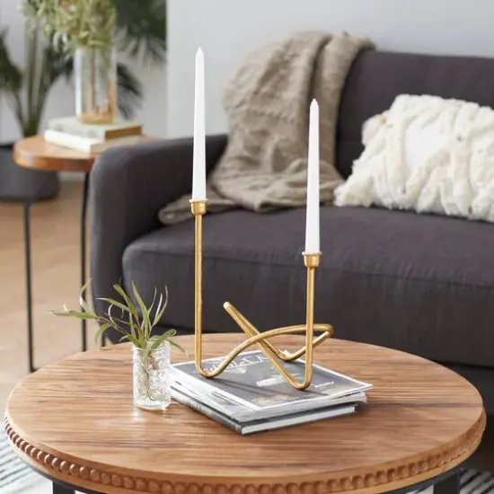 CosmoLiving by Cosmopolitan Gold Iron Contemporary Candlestick Holders, 11" x 10" x 6" {10}