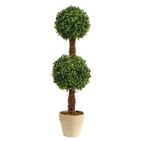 2ft. Boxwood Double Ball Topiary Tree in Cream Planter {1}