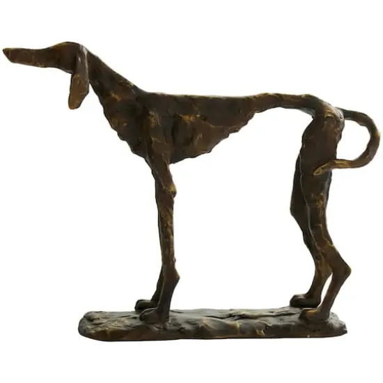 14" Bronze Polystone Distressed Slim Frame Dog Sculpture with Gold Accents {5}